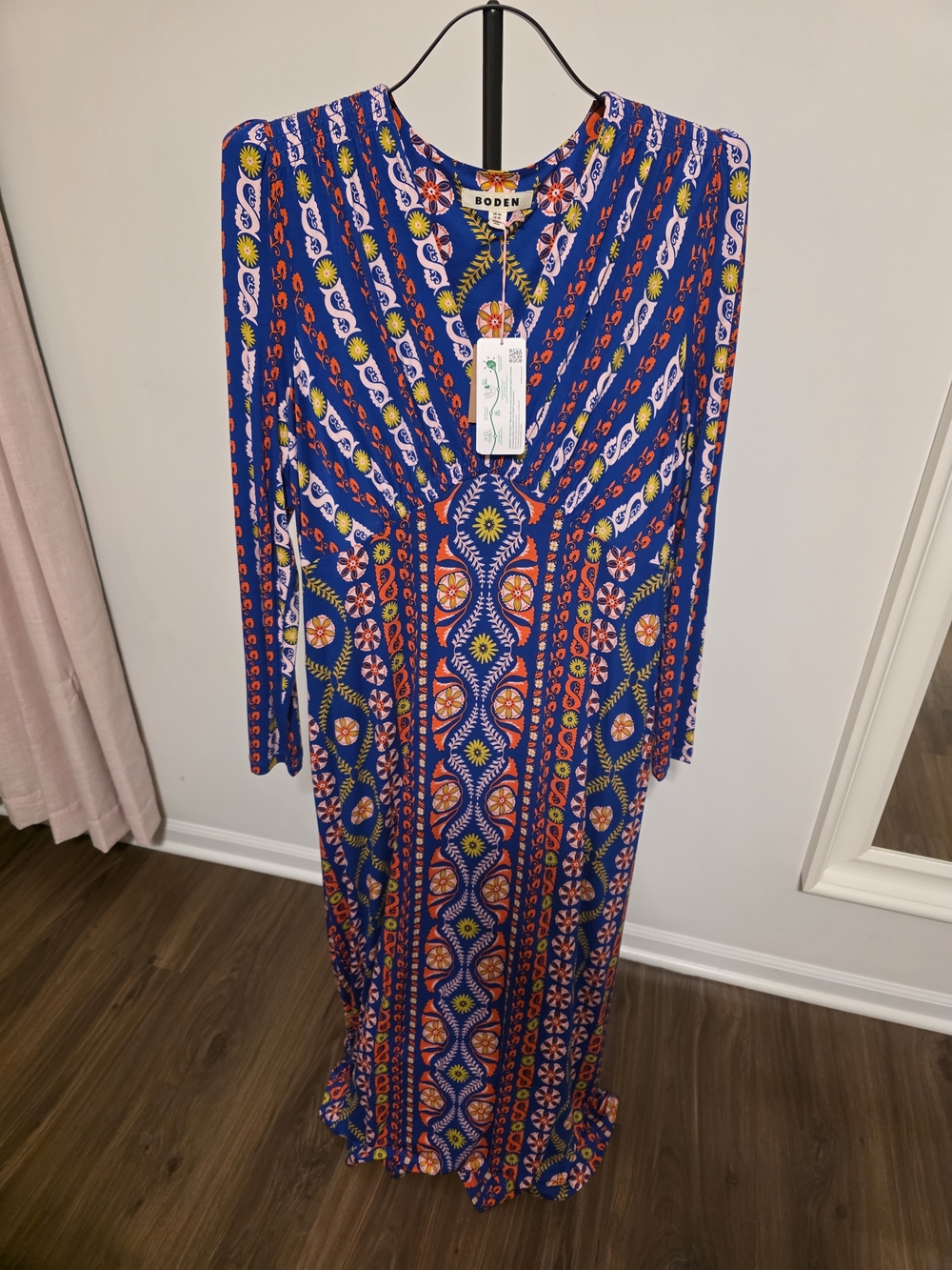 Boden Royal Blue Multi-Pattern Long Sleeve Maxi Dress